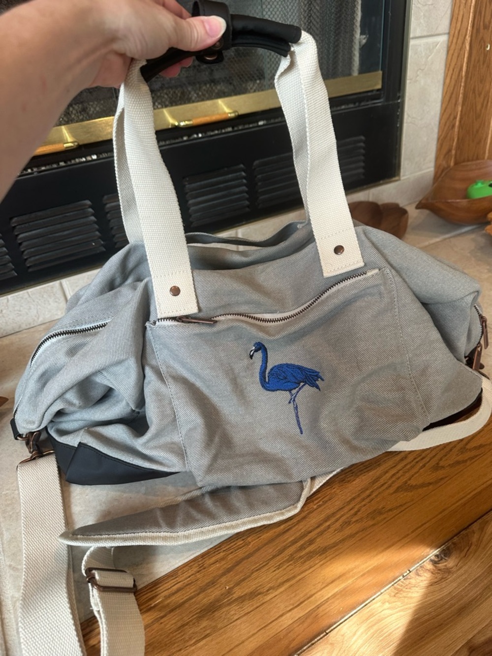 Cutter and Bucks Weekender duffle Bag with Blue Flamingo Embroidery